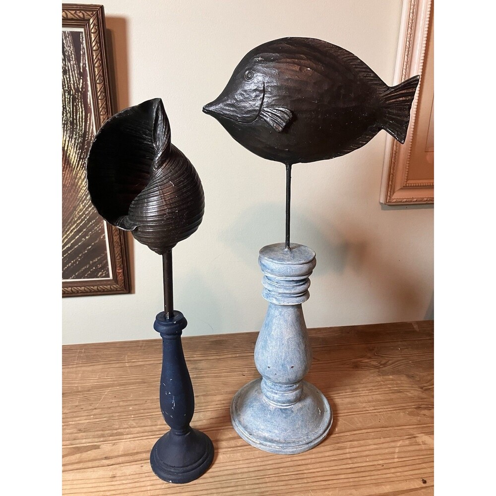 Vintage Decorative Fish And Sea Shell On Blue Bases Beach House Decor